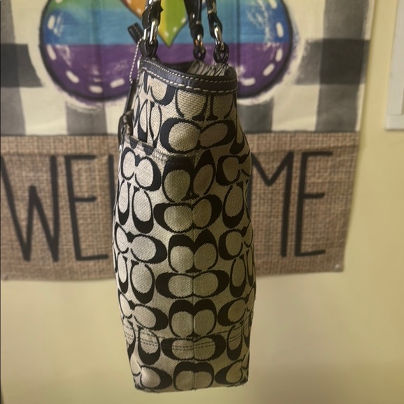 Coach Black and Tan Signature Tote with Leather Handles and leather Coach wallet - Picture 6 of 17